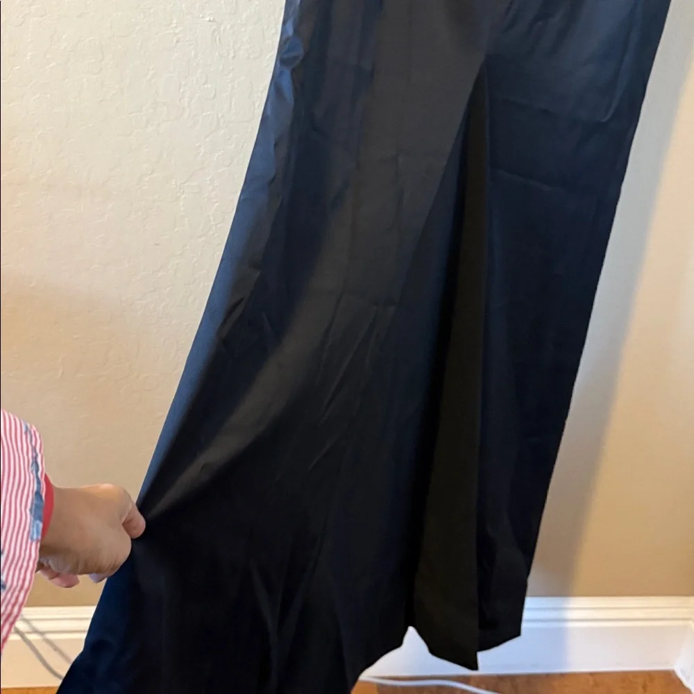 Coast Women’s Black Satin Strapless Evening Long Dress Front Modern Ruffles 8